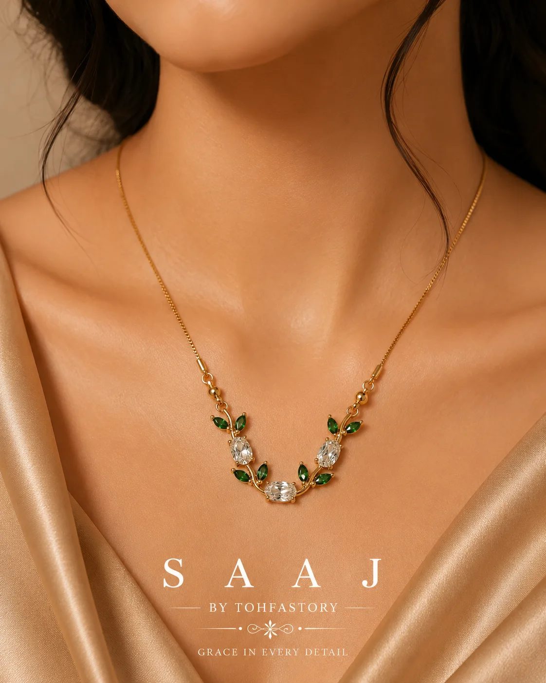 Emerald Vine Pendant Tulip Necklace